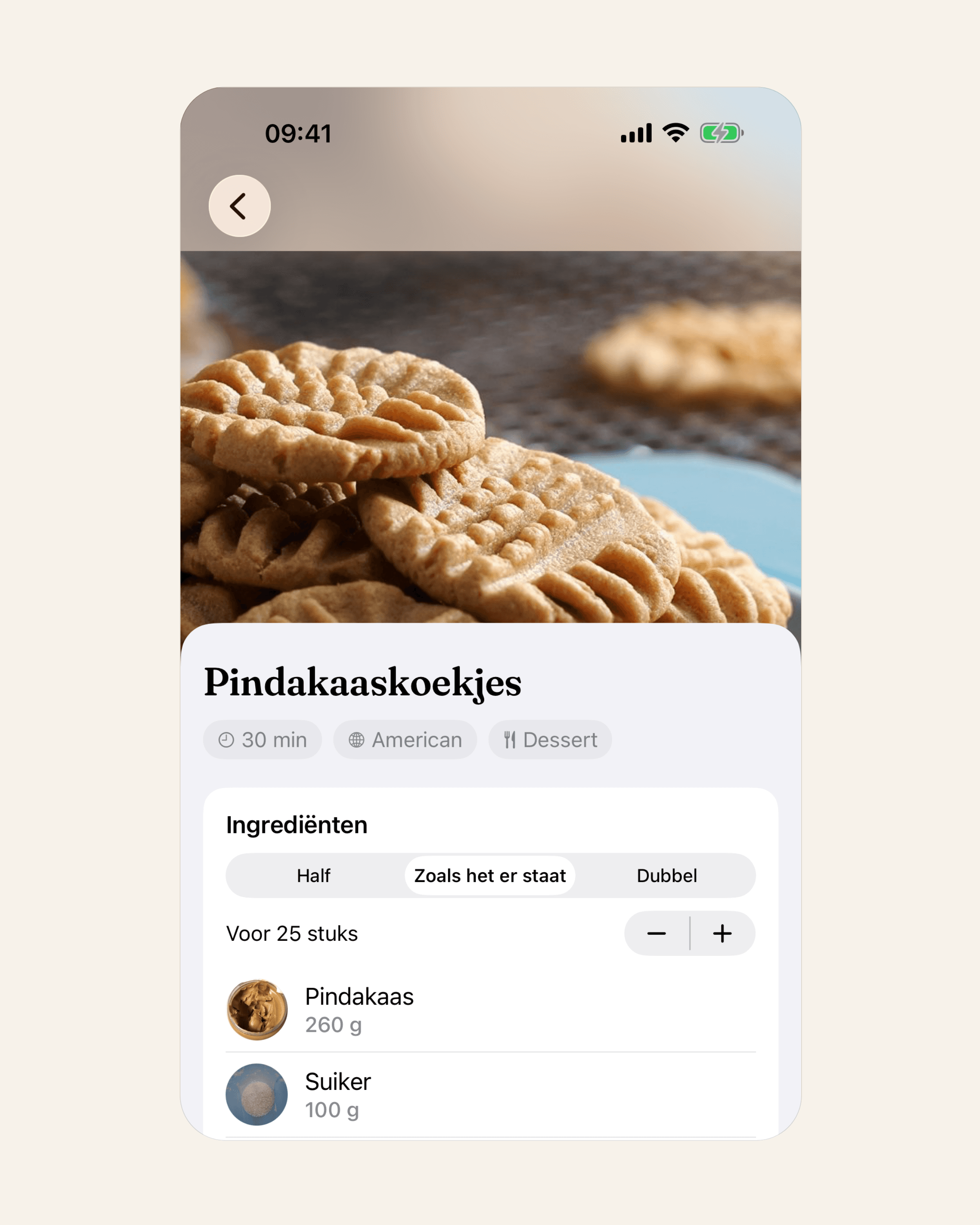 Pindakaaskoekjes, 25 stuks: de cup pindakaas staat er als 260 g. Foto's: TheMealDB
