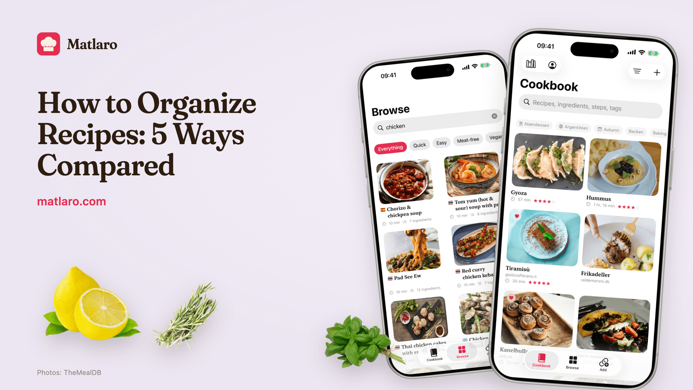 The cookbook library, with saved recipes in a grid