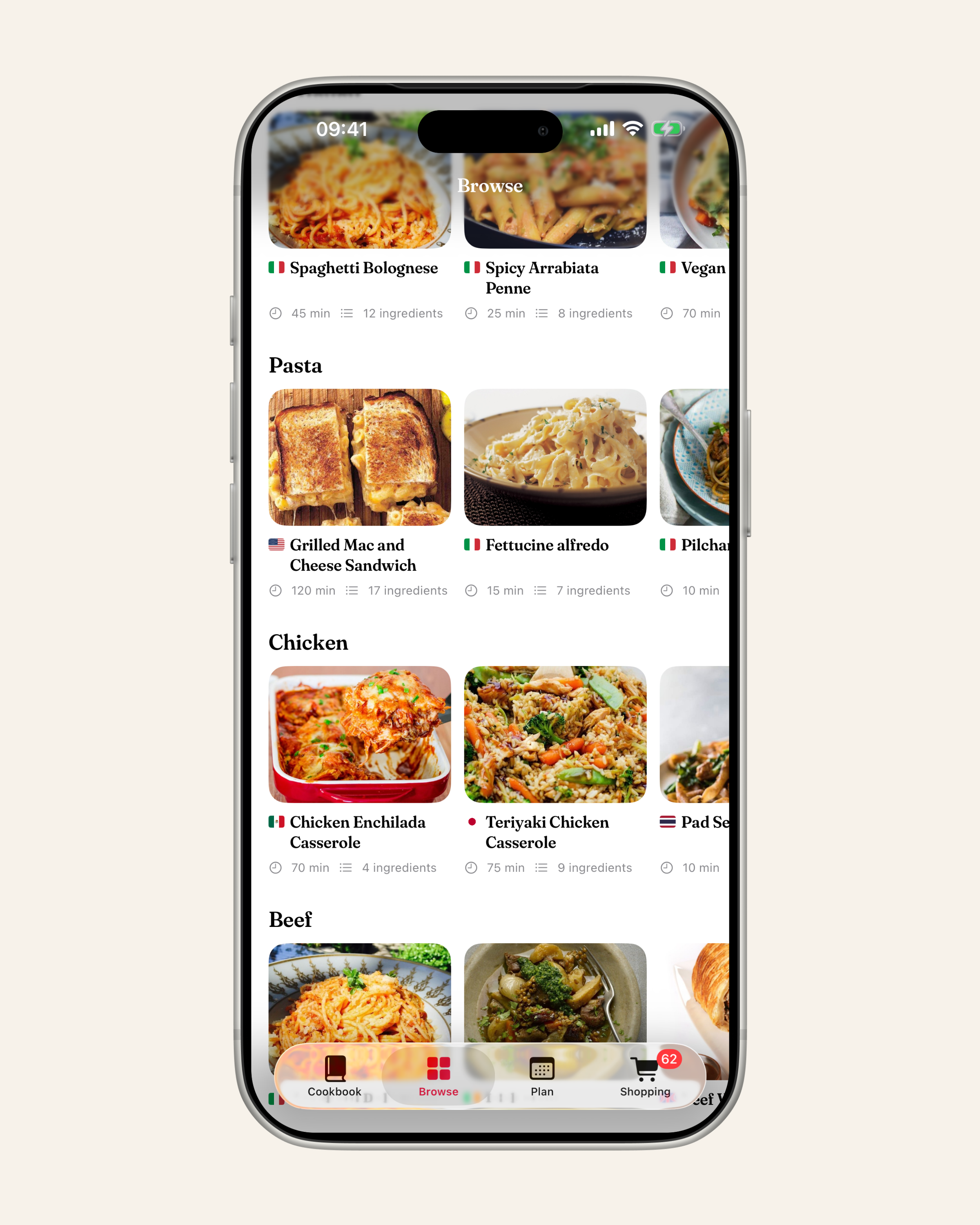 The Pasta shelf in Browse, for when you need a new idea. Photos: TheMealDB