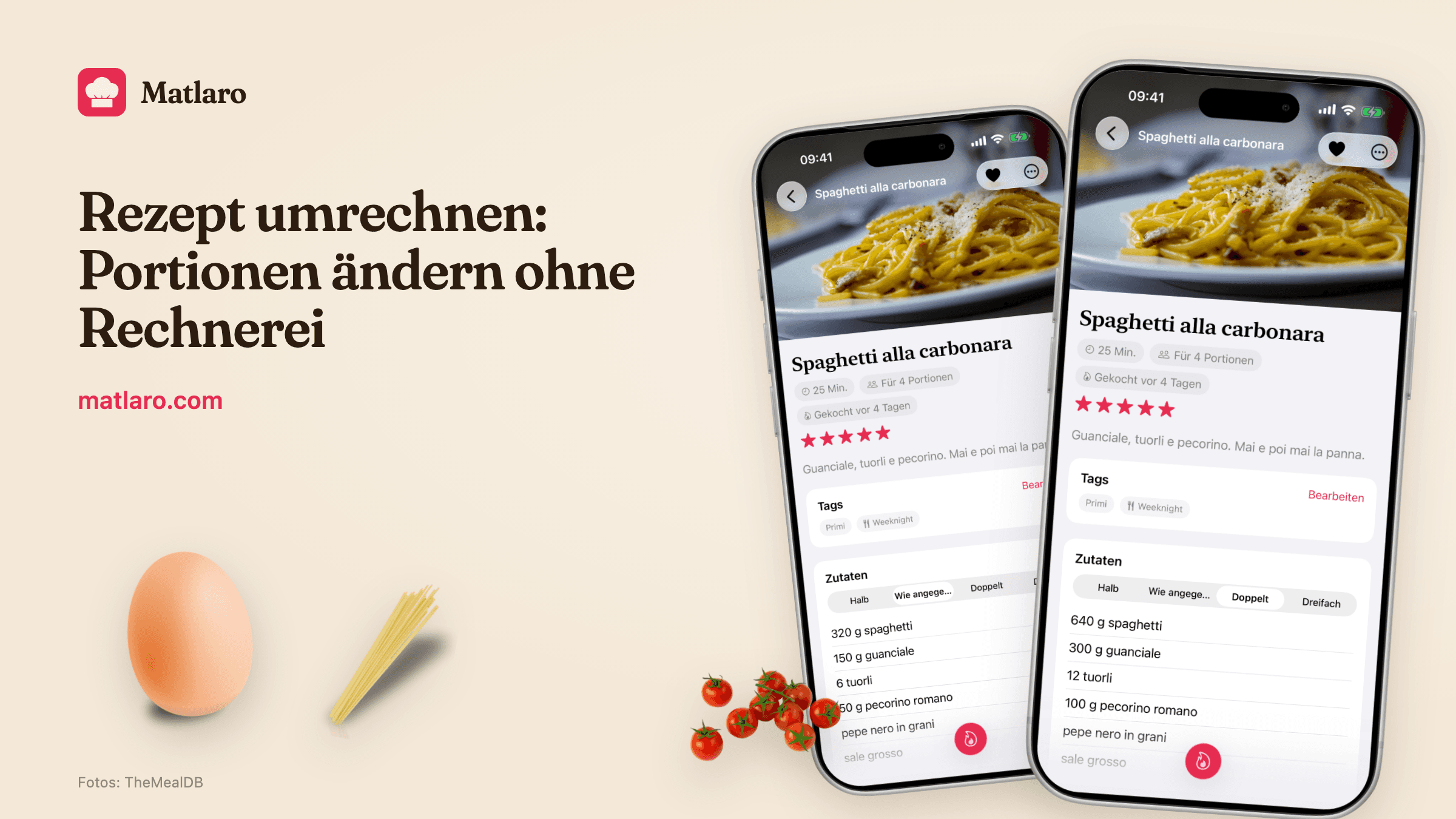 Ein gespeichertes Rezept mit Zutaten und Zubereitung