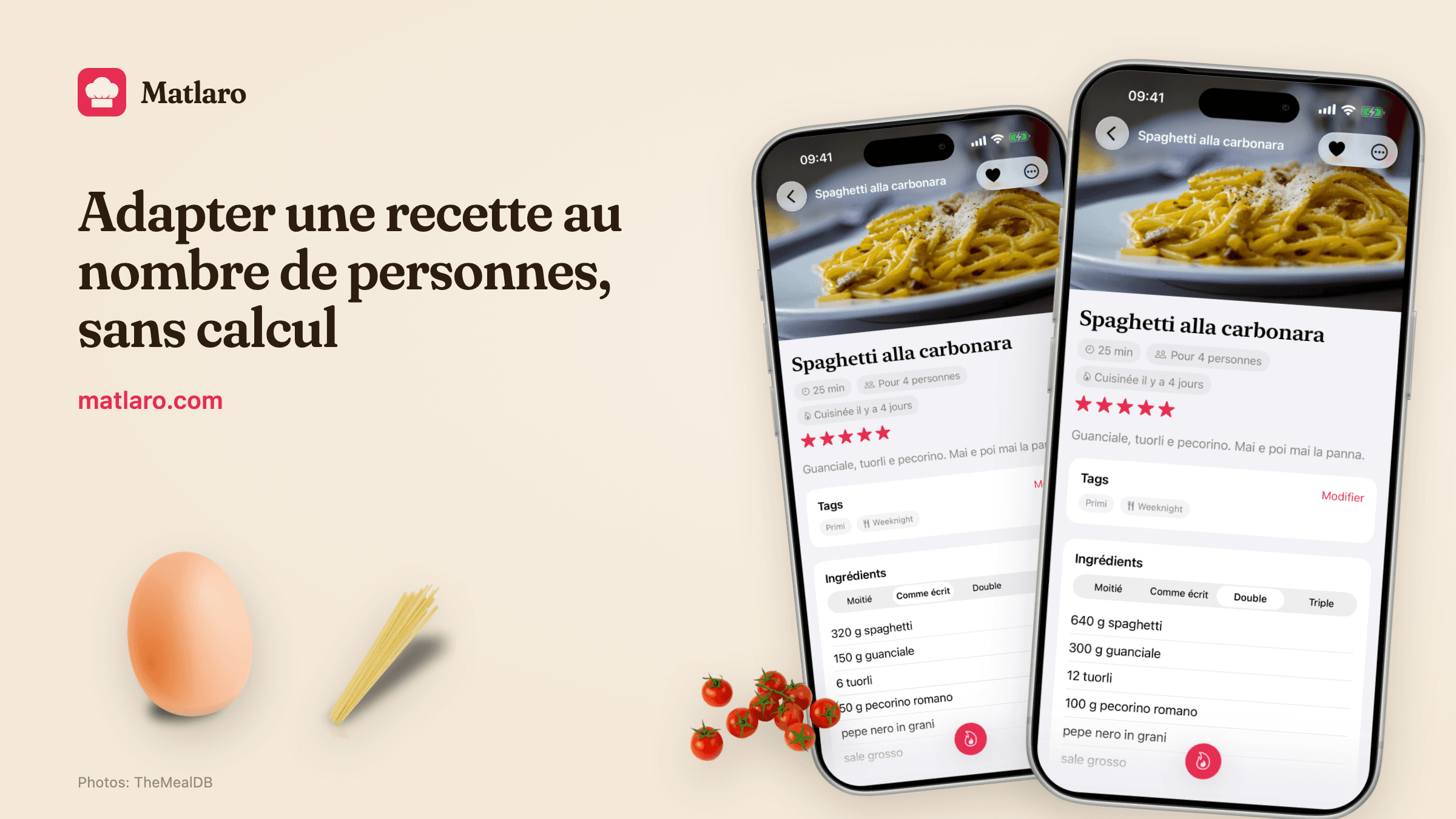 Une recette enregistrée, avec ses ingrédients et sa préparation