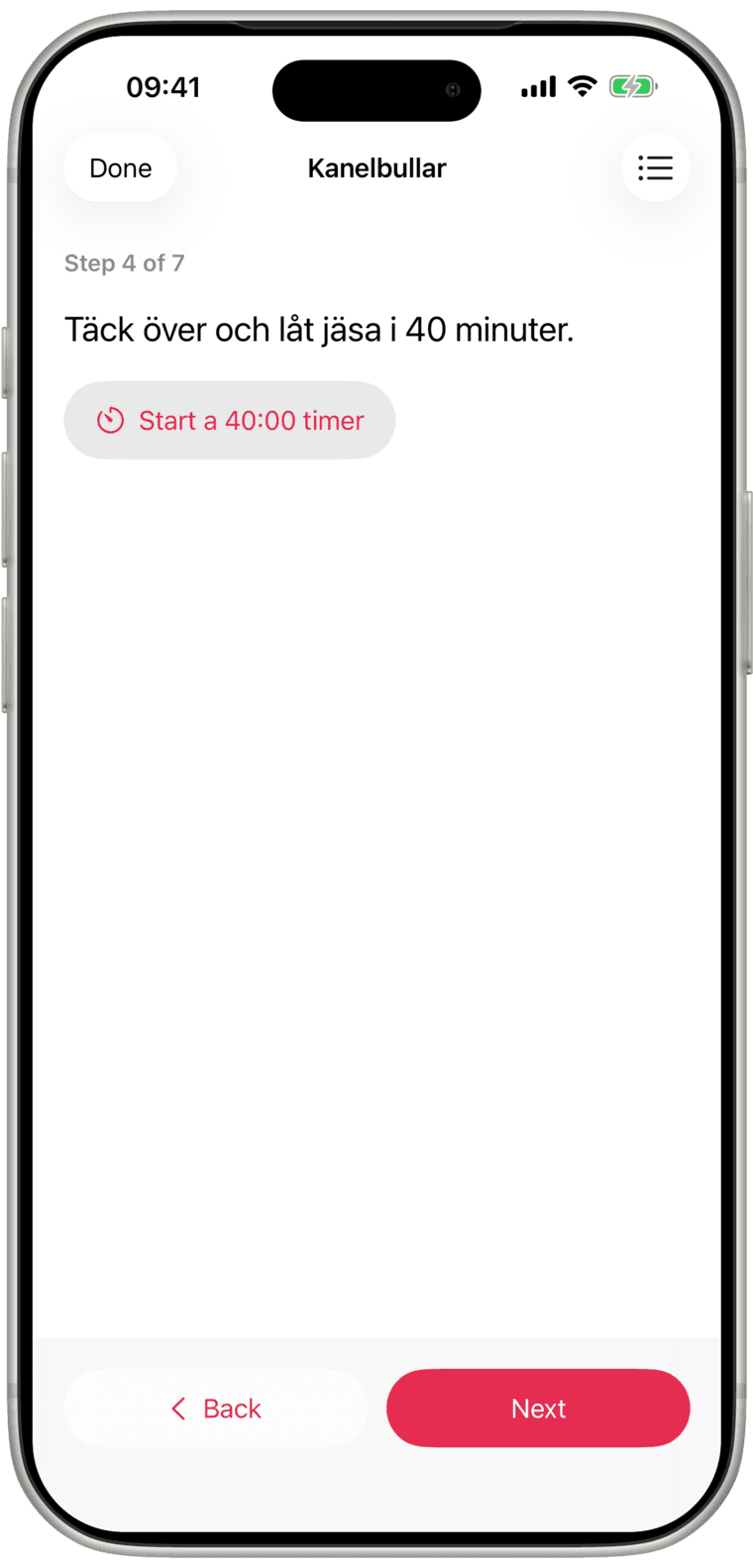 Cook mode on one step, with a timer running